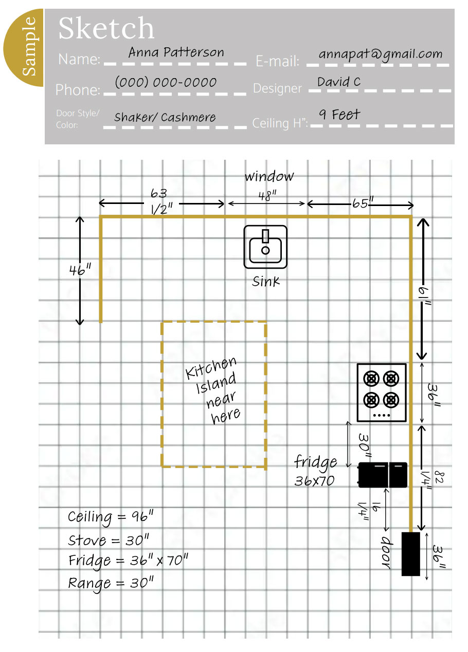 An example kitchen sketch with wall measurements