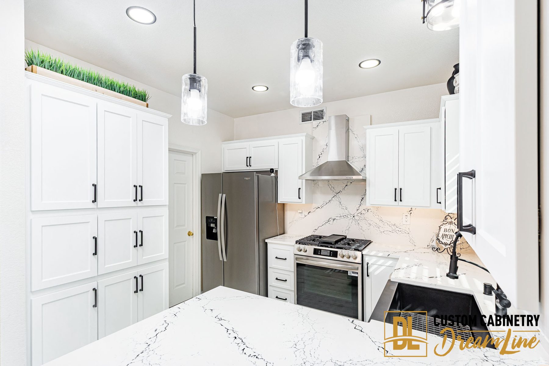 Bright white refaced cabinetry in Sacramento